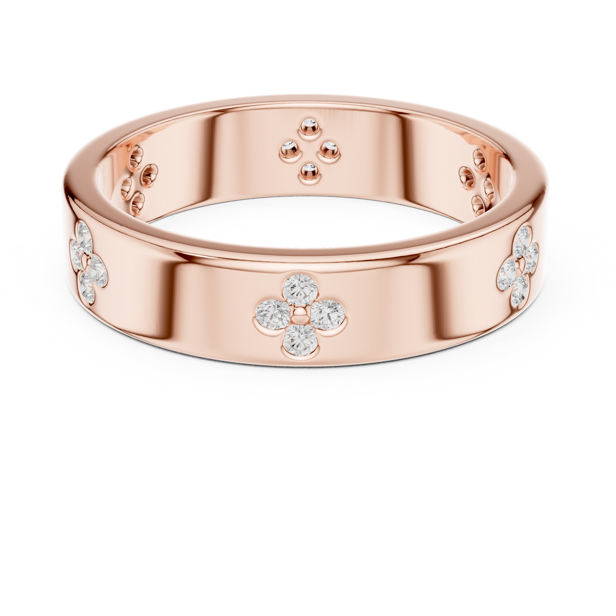 Gold Floral Band Round Lab Grown Diamond Zyvra Ring