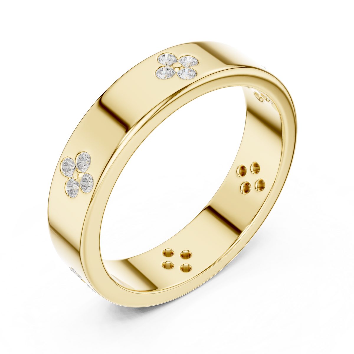 Gold Floral Band Round Lab Grown Diamond Zyvra Ring