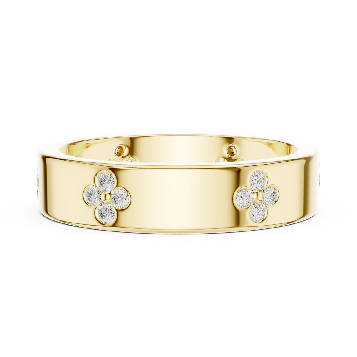 Gold Floral Band Round Lab Grown Diamond Zyvra Ring