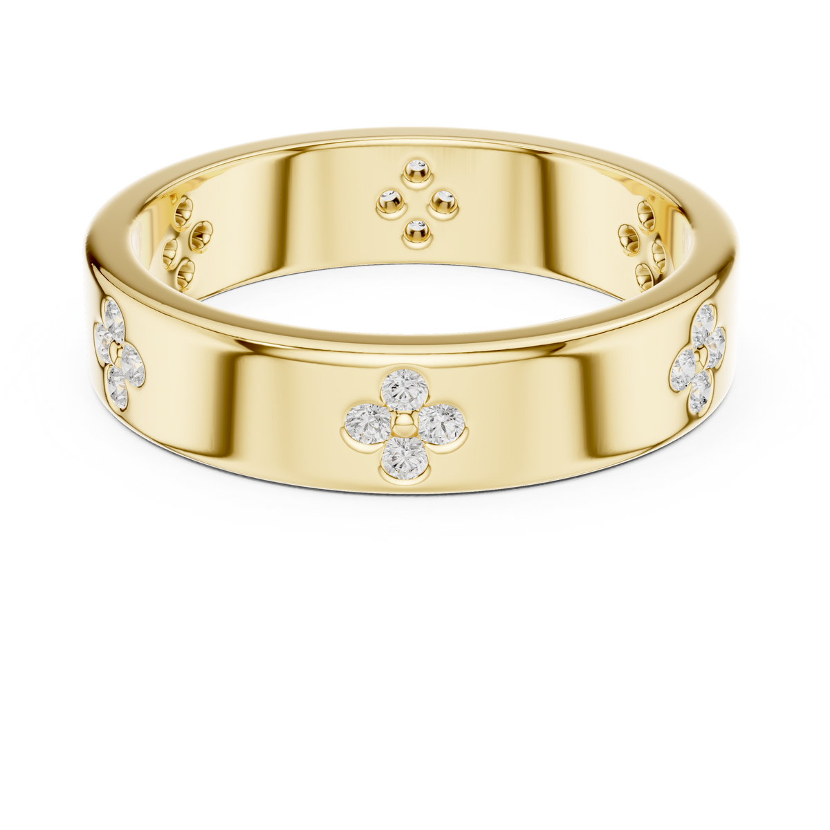 Gold Floral Band Round Lab Grown Diamond Zyvra Ring