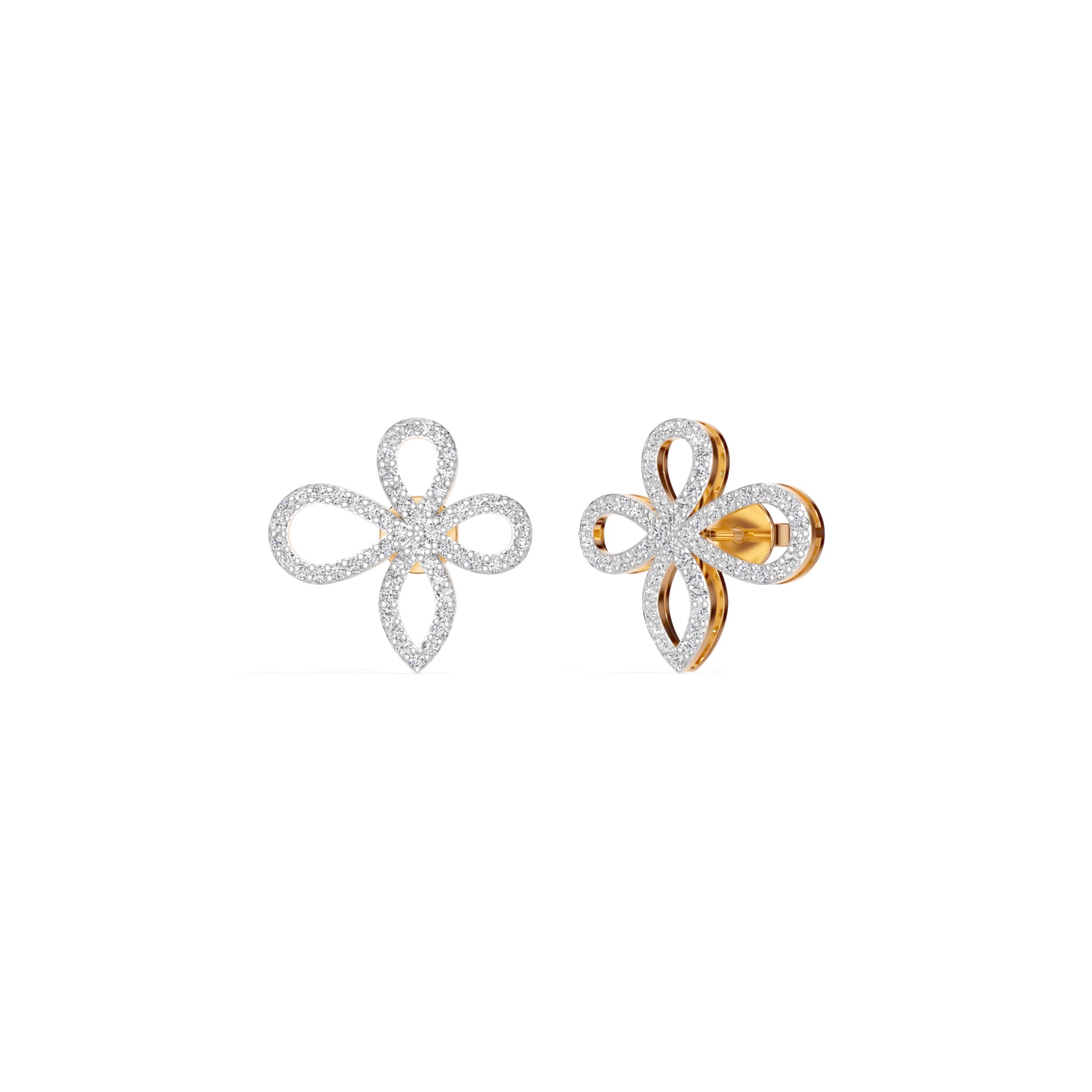 Rose Gold Petal Pave Round Lab Grown Diamond Vaelor Earring