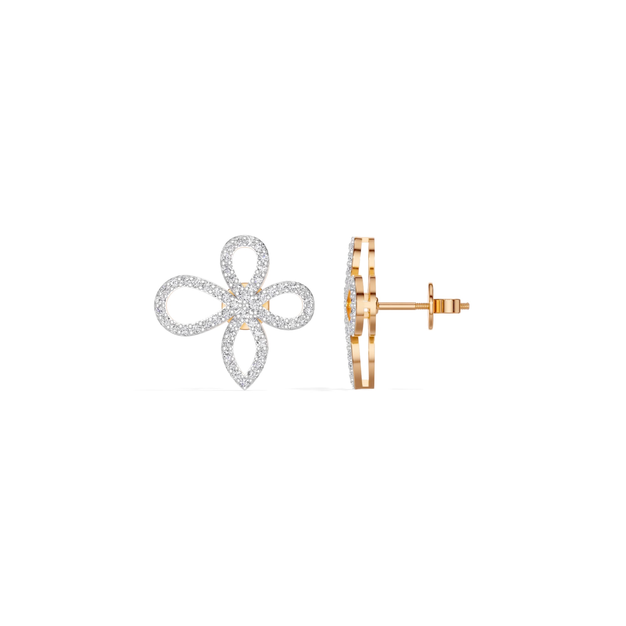Rose Gold Petal Pave Round Lab Grown Diamond Vaelor Earring