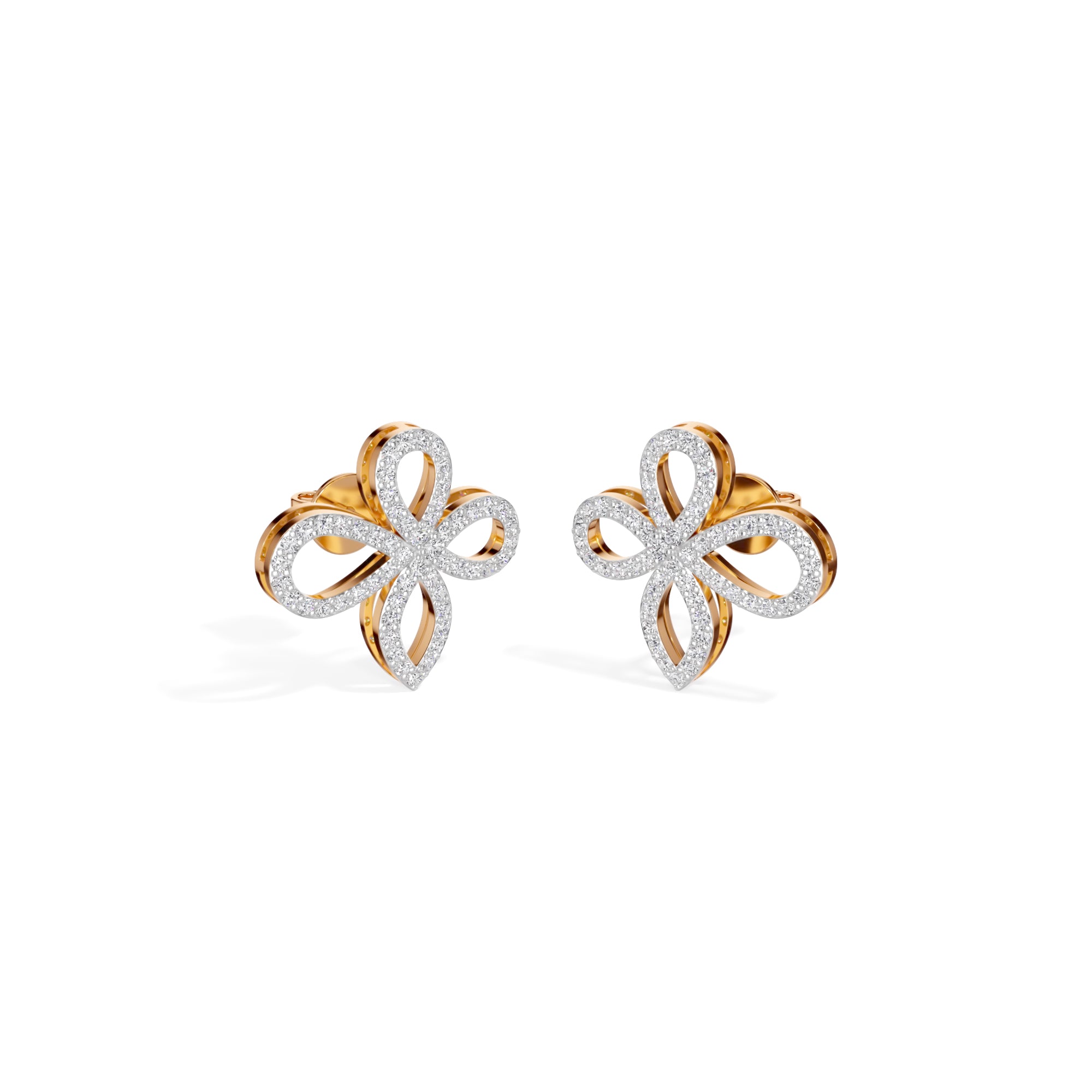 Rose Gold Petal Pave Round Lab Grown Diamond Vaelor Earring