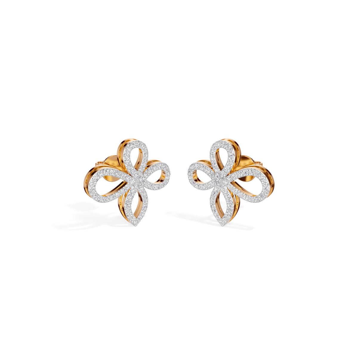 Rose Gold Petal Pave Round Lab Grown Diamond Vaelor Earring