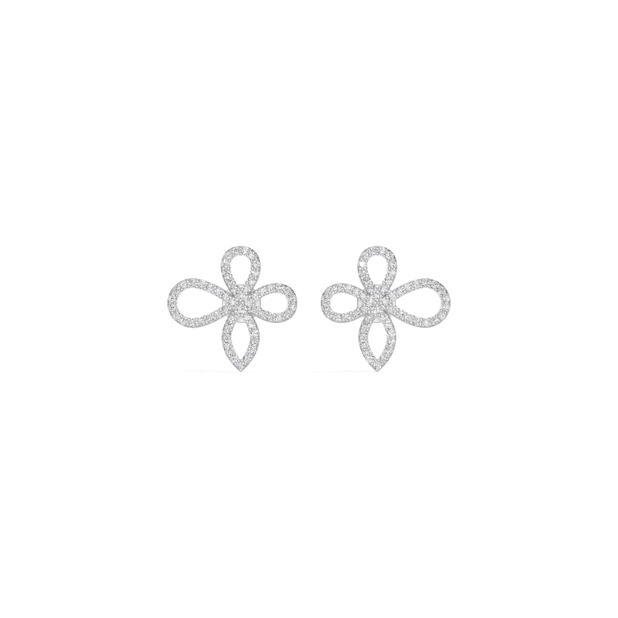 White Gold Petal Pave Round Lab Grown Diamond Vaelor Earring