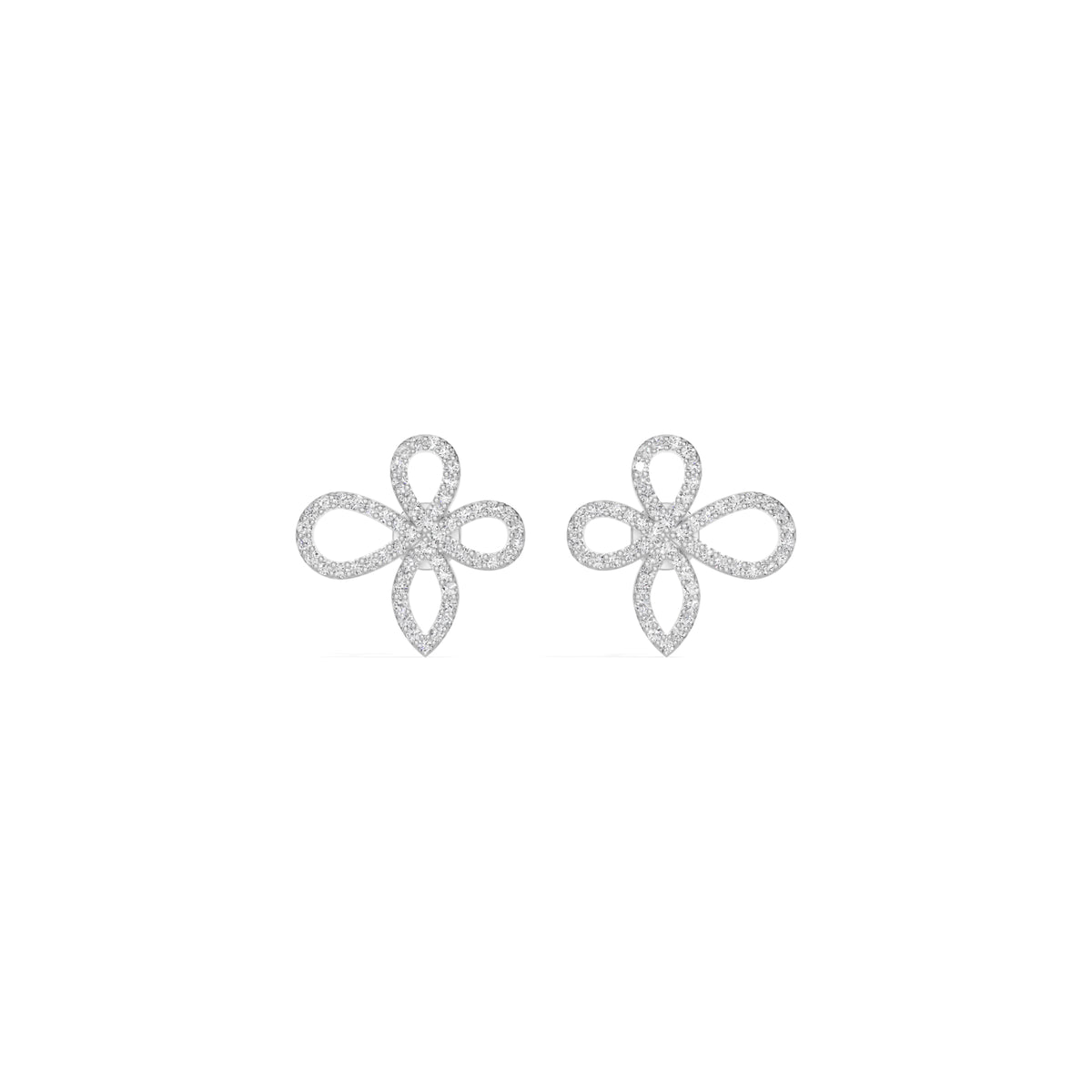 White Gold Petal Pave Round Lab Grown Diamond Vaelor Earring