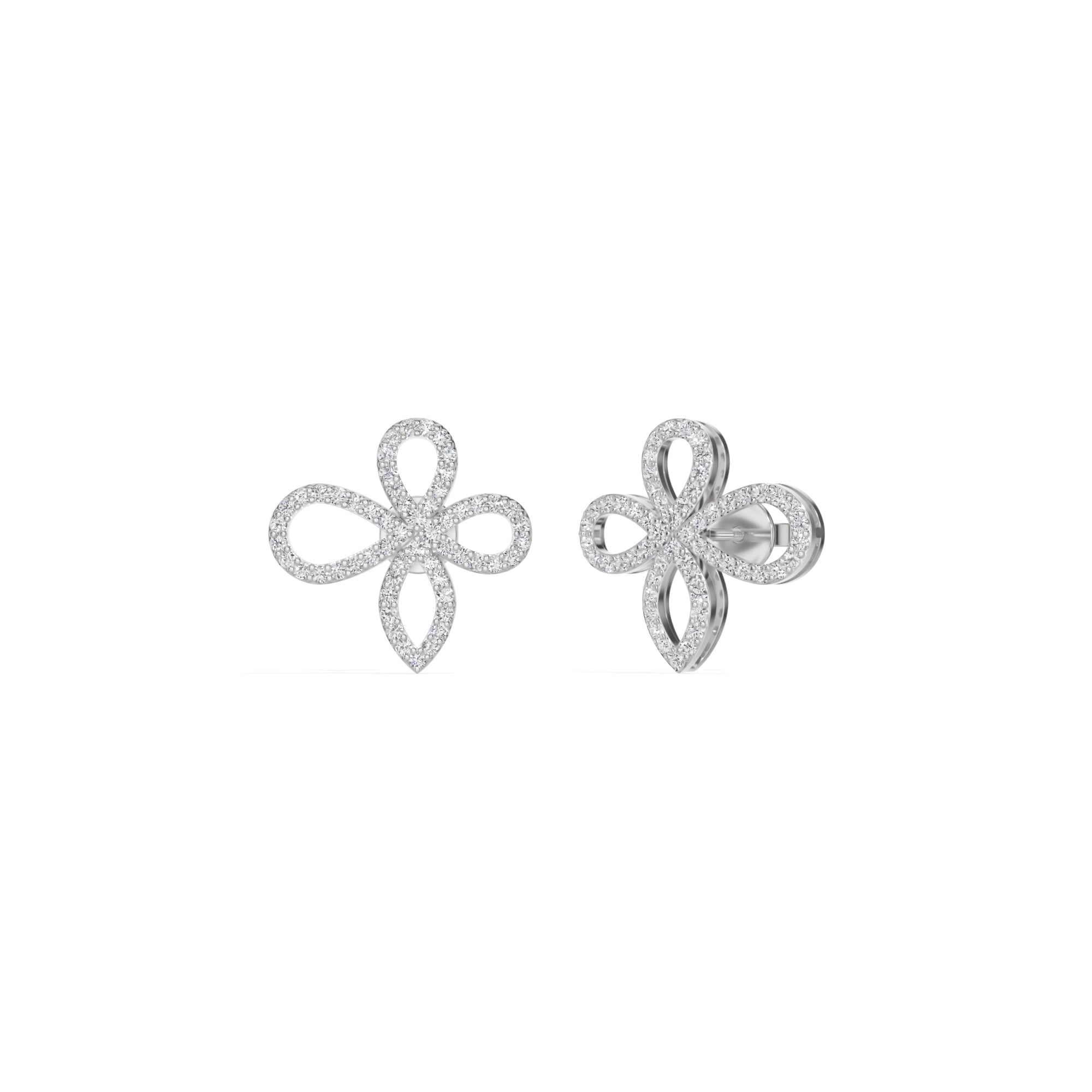 White Gold Petal Pave Round Lab Grown Diamond Vaelor Earring