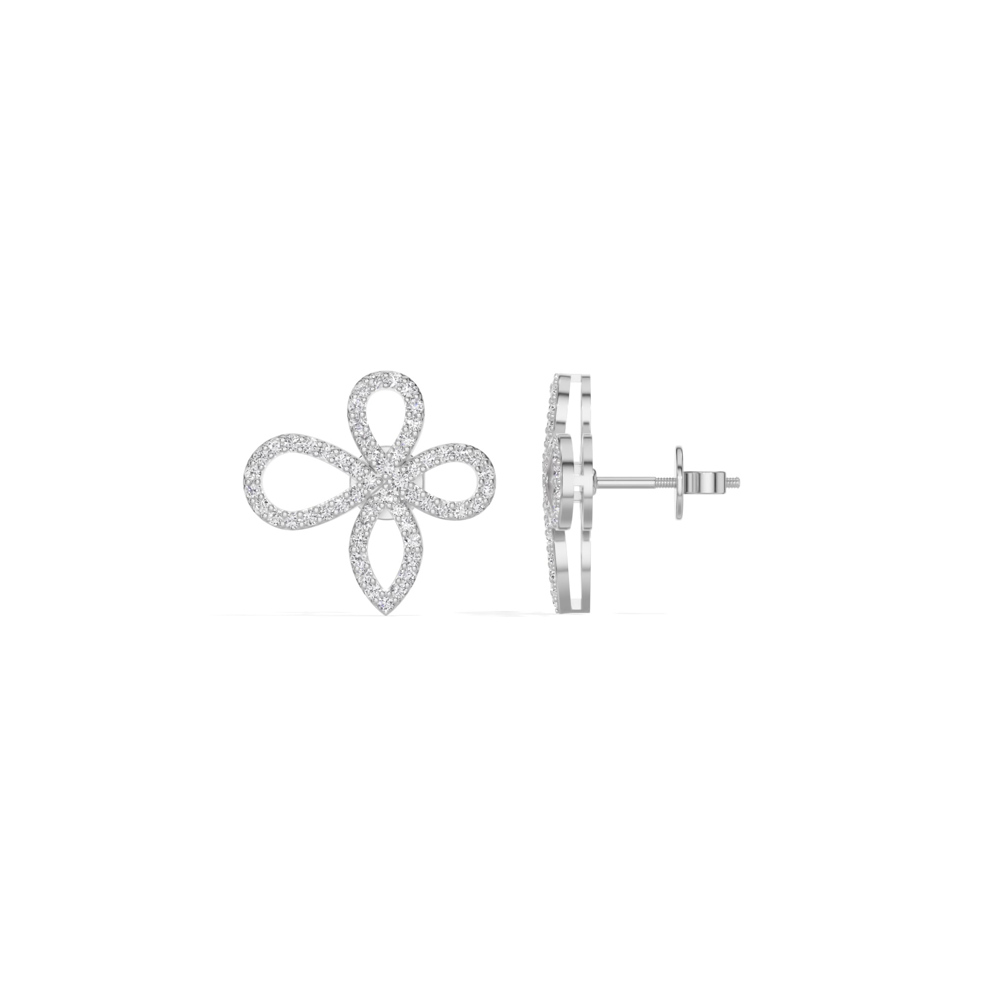 White Gold Petal Pave Round Lab Grown Diamond Vaelor Earring