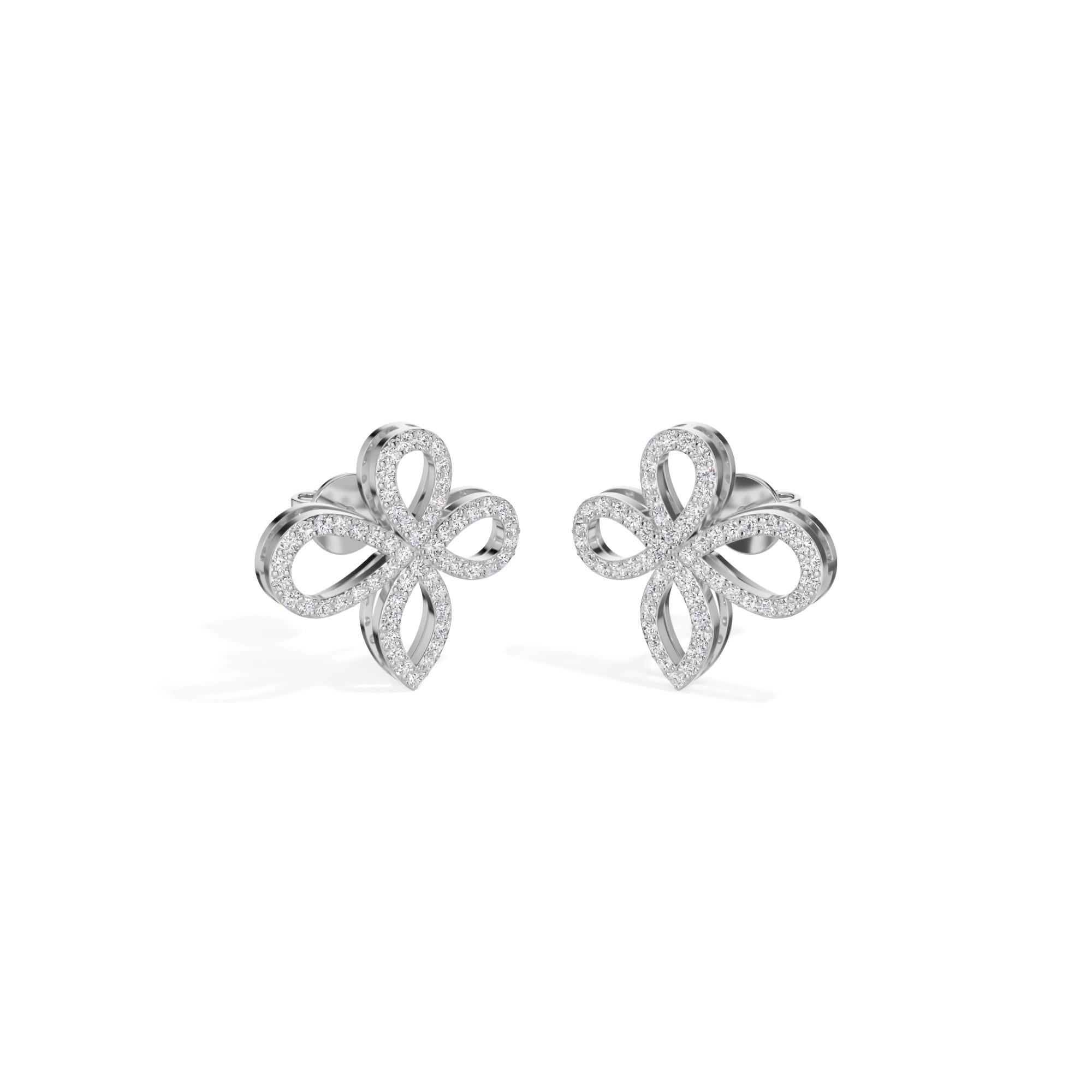 White Gold Petal Pave Round Lab Grown Diamond Vaelor Earring