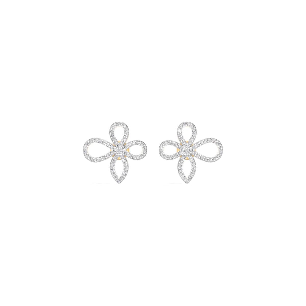 Yellow Gold Petal Pave Round Lab Grown Diamond Vaelor Earring