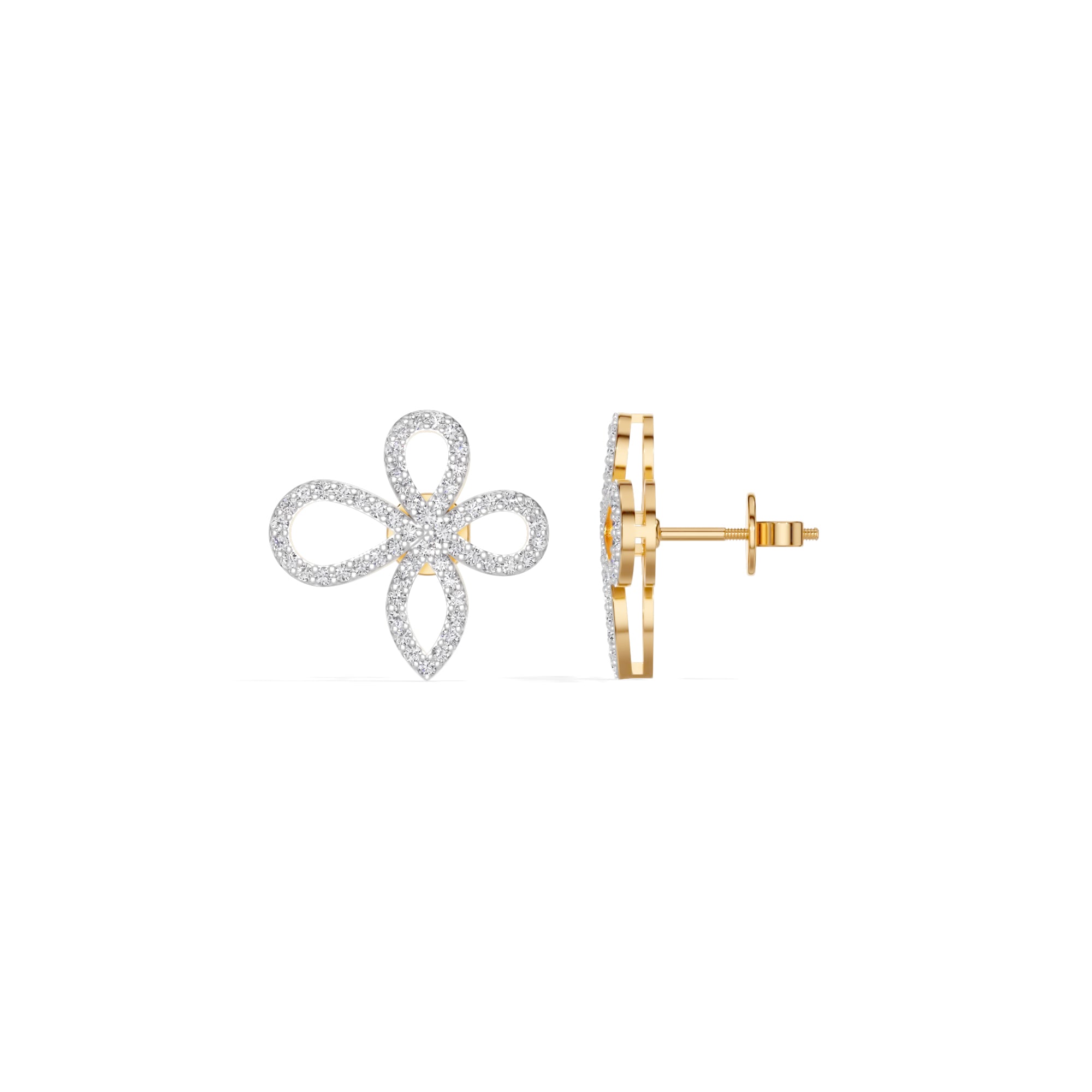 Yellow Gold Petal Pave Round Lab Grown Diamond Vaelor Earring