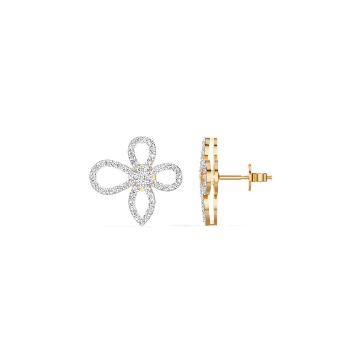Yellow Gold Petal Pave Round Lab Grown Diamond Vaelor Earring