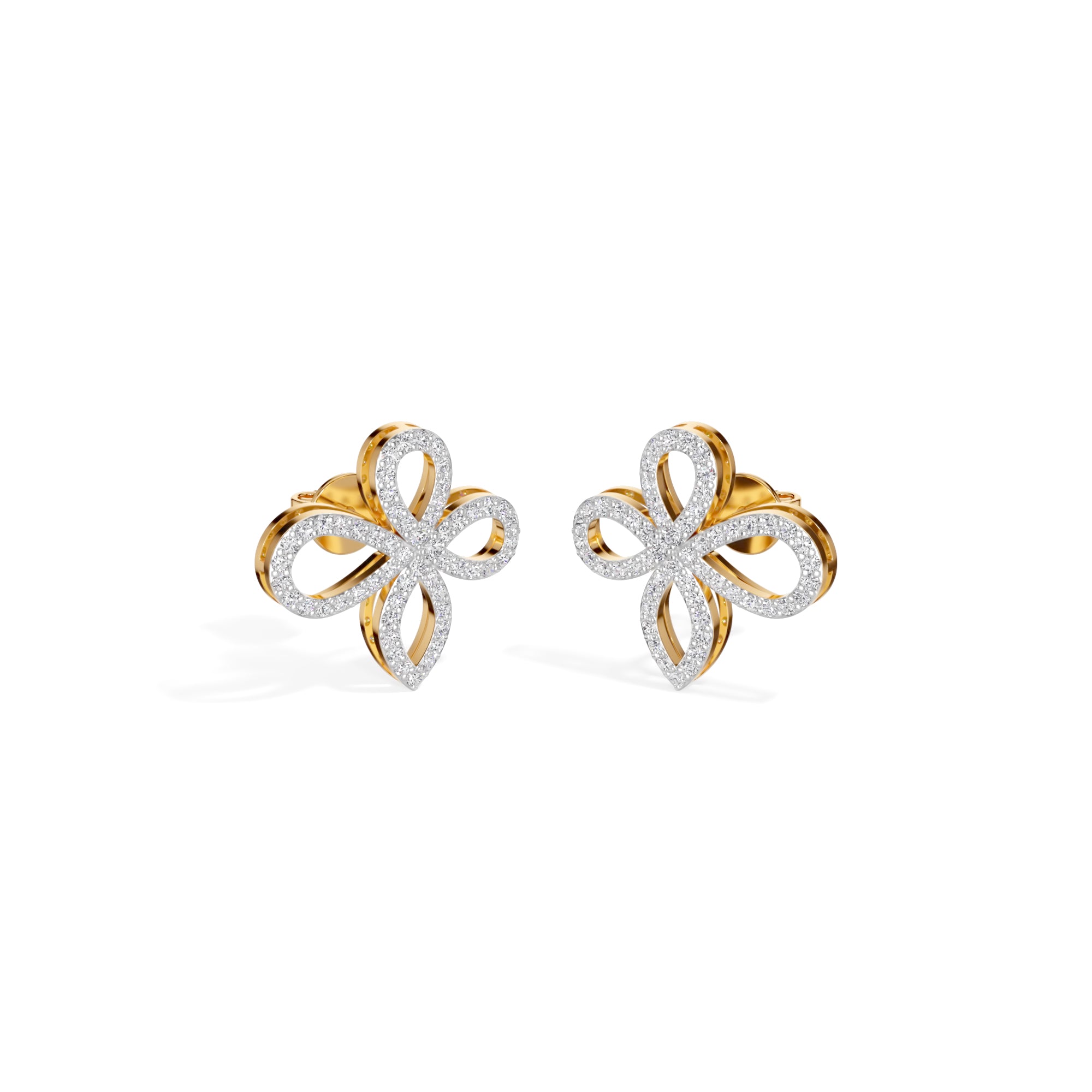 Yellow Gold Petal Pave Round Lab Grown Diamond Vaelor Earring