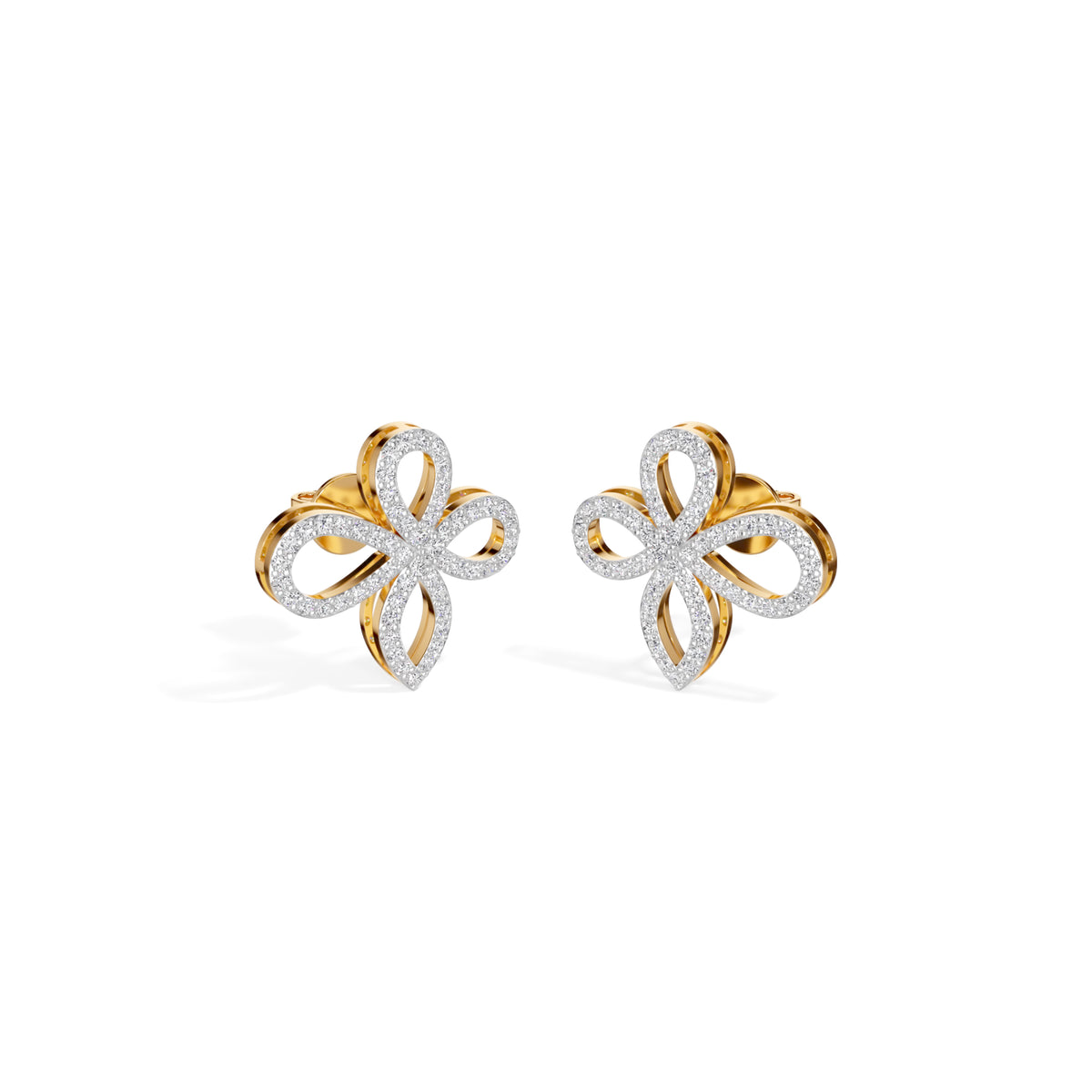 Yellow Gold Petal Pave Round Lab Grown Diamond Vaelor Earring