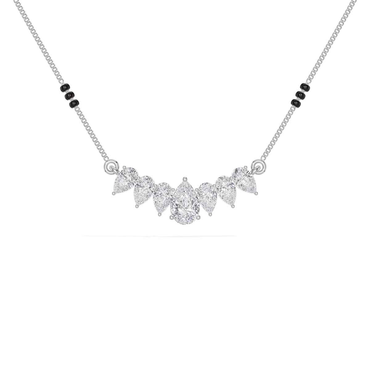 White Gold 1 50Ct Graduated Prong Pear Lab Grown Diamond Qyra Mangalsutra