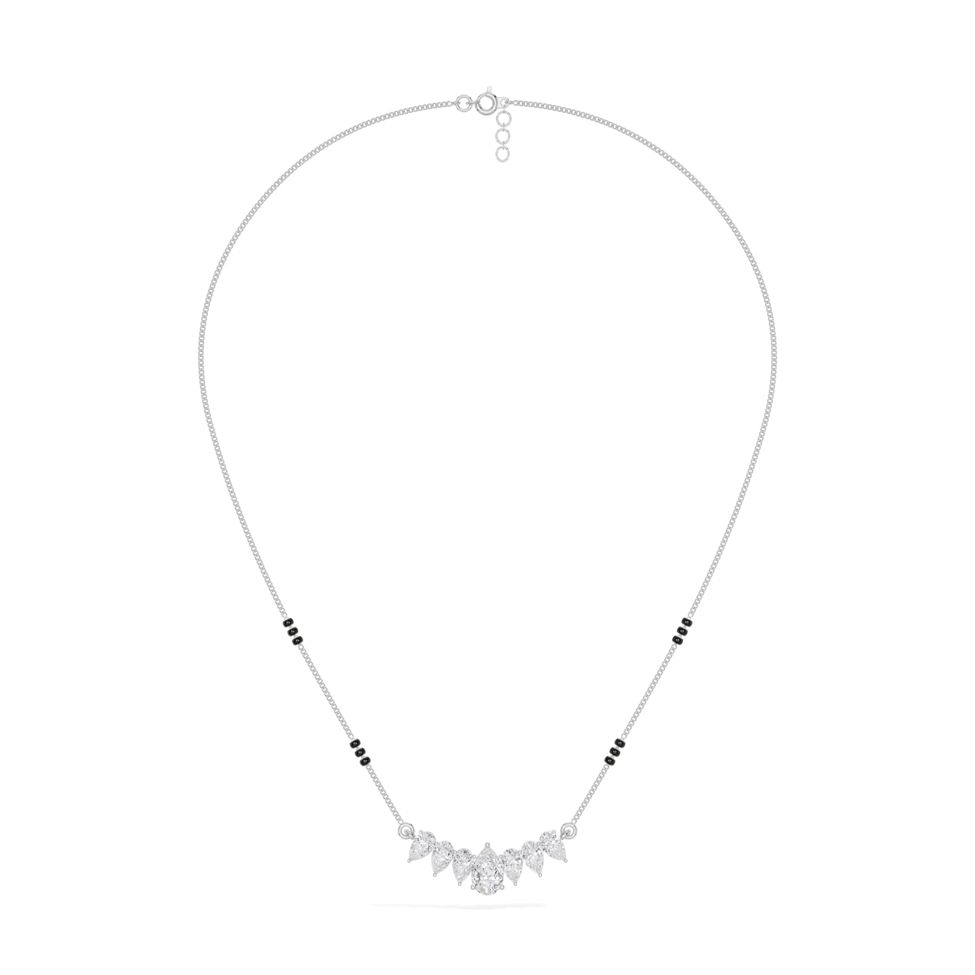 White Gold 1 50Ct Graduated Prong Pear Lab Grown Diamond Qyra Mangalsutra