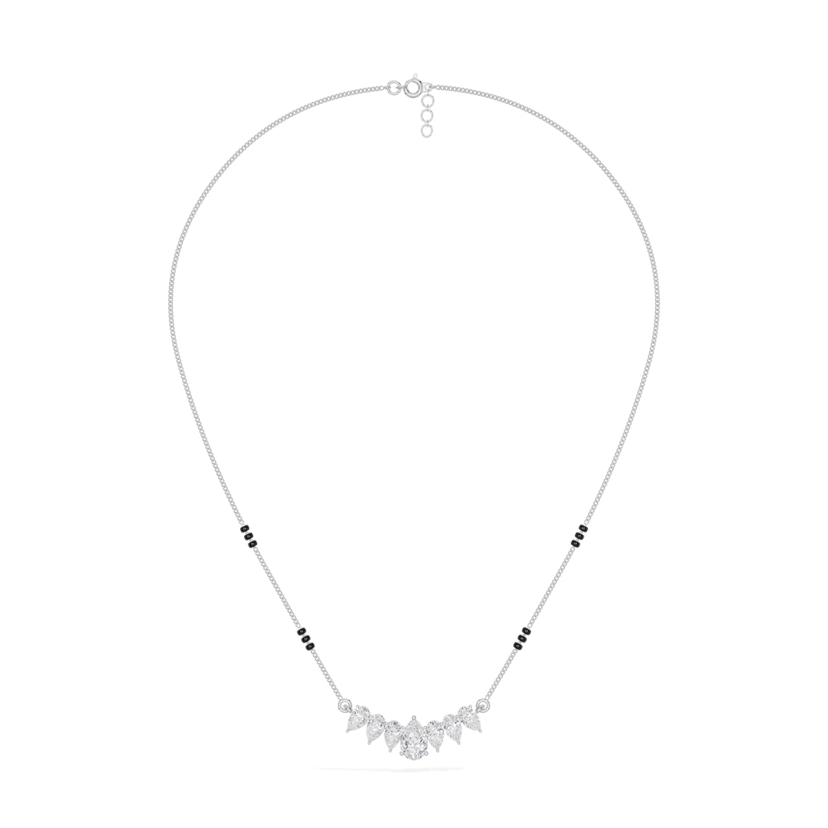 White Gold 1 50Ct Graduated Prong Pear Lab Grown Diamond Qyra Mangalsutra