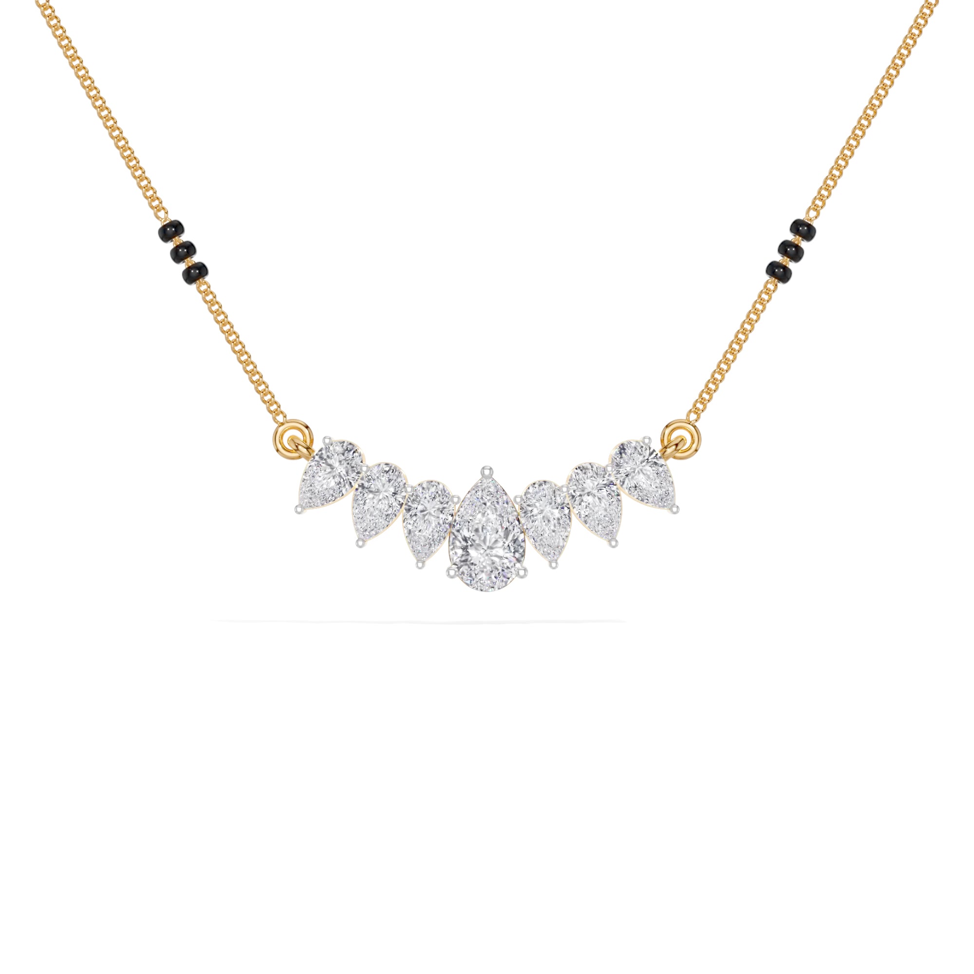 Yellow Gold 1 50Ct Graduated Prong Pear Lab Grown Diamond Qyra Mangalsutra