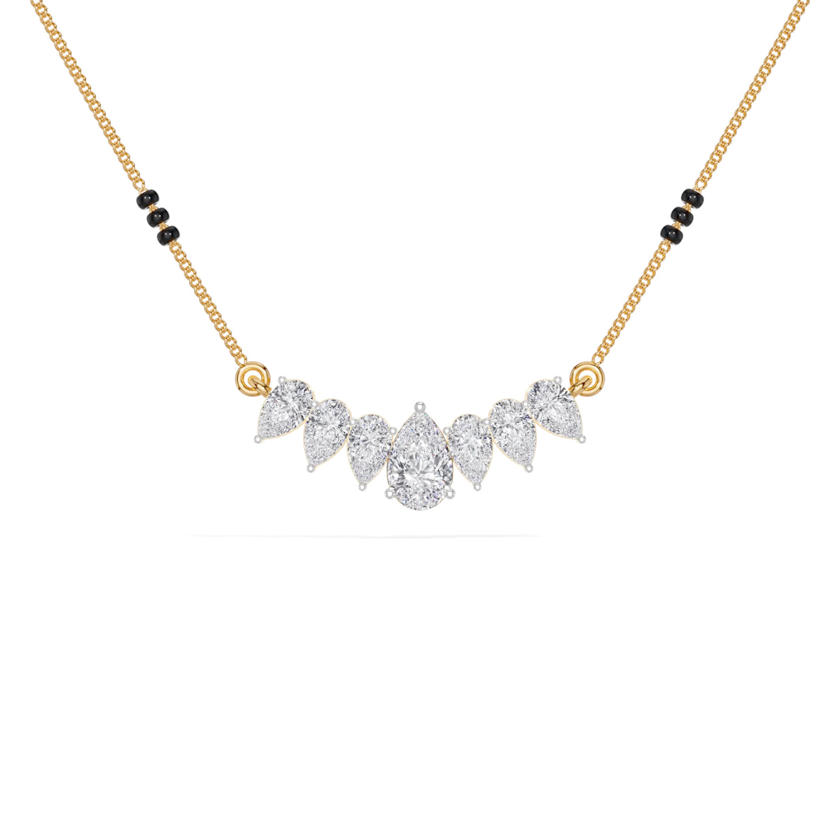 Yellow Gold 1 50Ct Graduated Prong Pear Lab Grown Diamond Qyra Mangalsutra