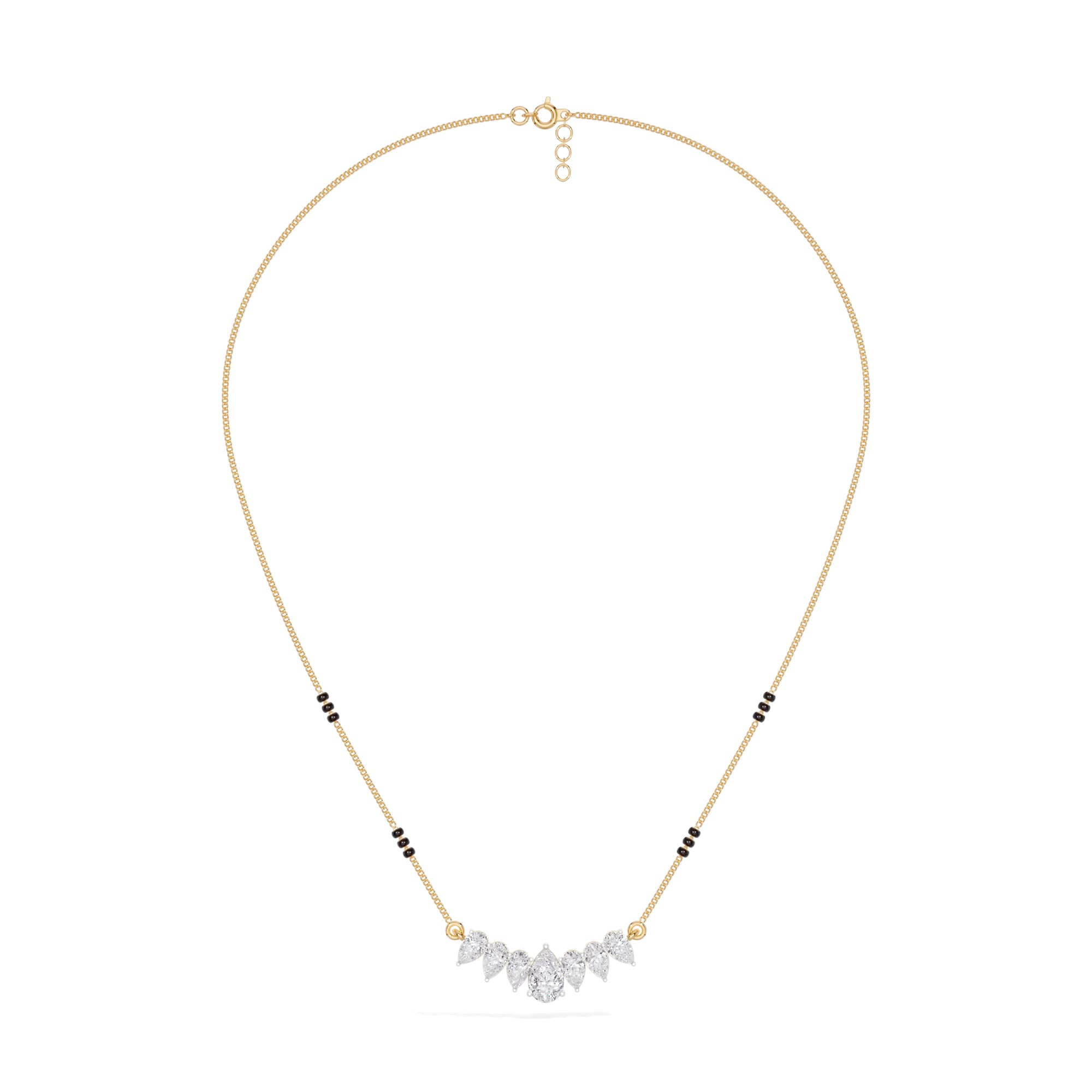 Yellow Gold 1 50Ct Graduated Prong Pear Lab Grown Diamond Qyra Mangalsutra