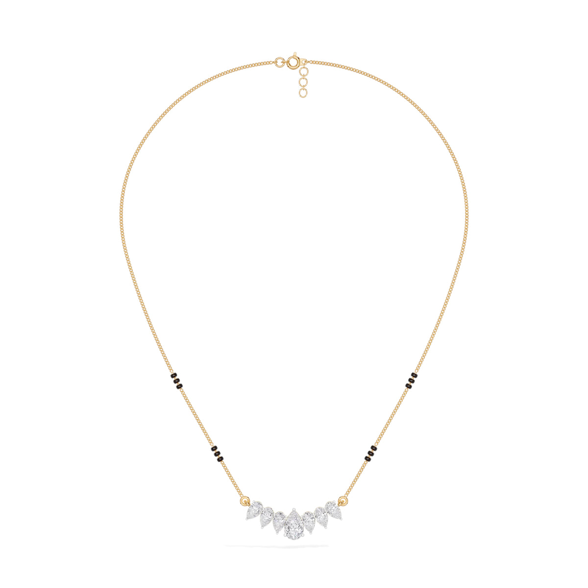 Yellow Gold 1 50Ct Graduated Prong Pear Lab Grown Diamond Qyra Mangalsutra