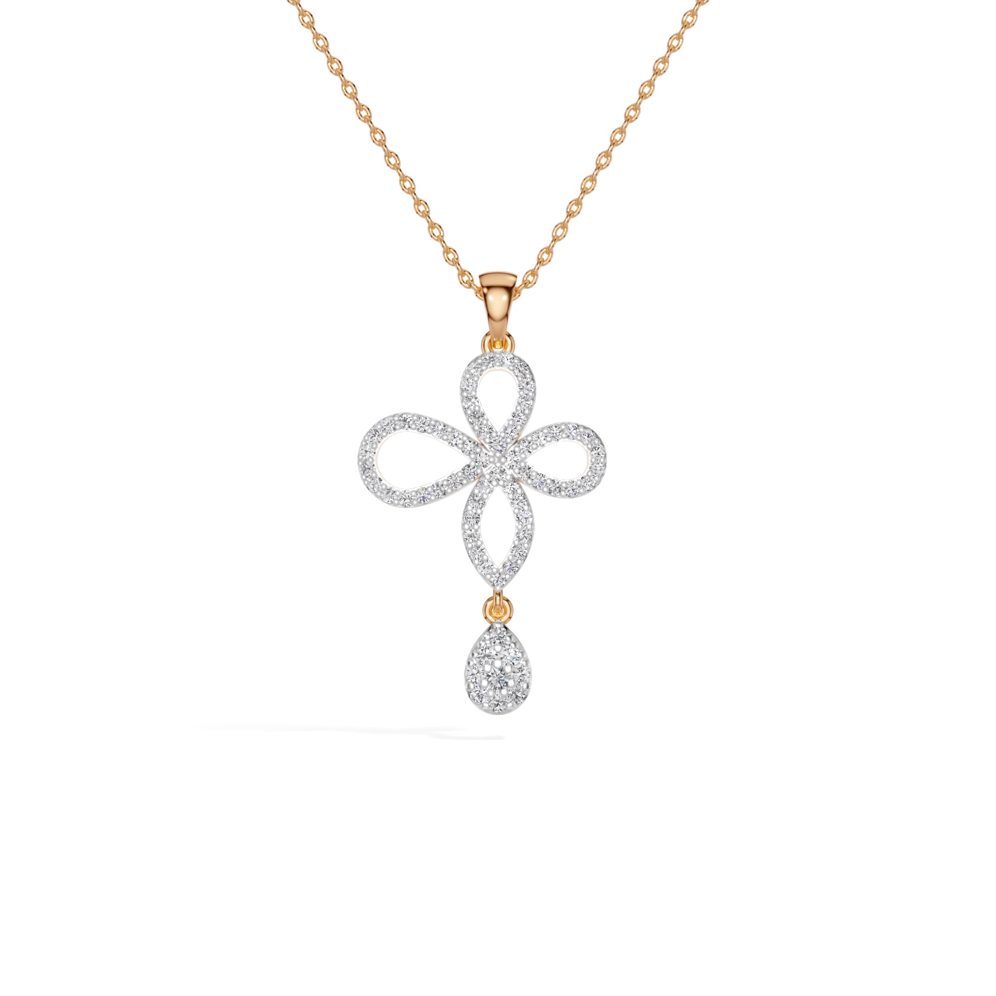 Rose Gold Floral Pave Drop Round Lab Grown Diamond Aroven Pendant