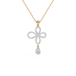 Rose Gold Floral Pave Drop Round Lab Grown Diamond Aroven Pendant
