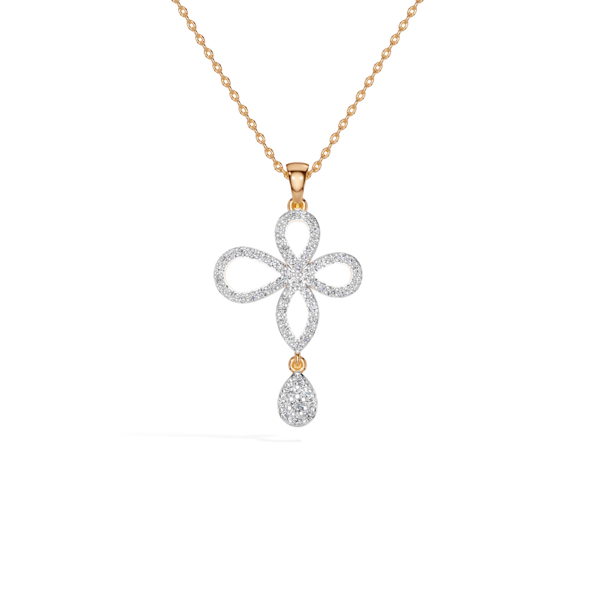 Rose Gold Floral Pave Drop Round Lab Grown Diamond Aroven Pendant