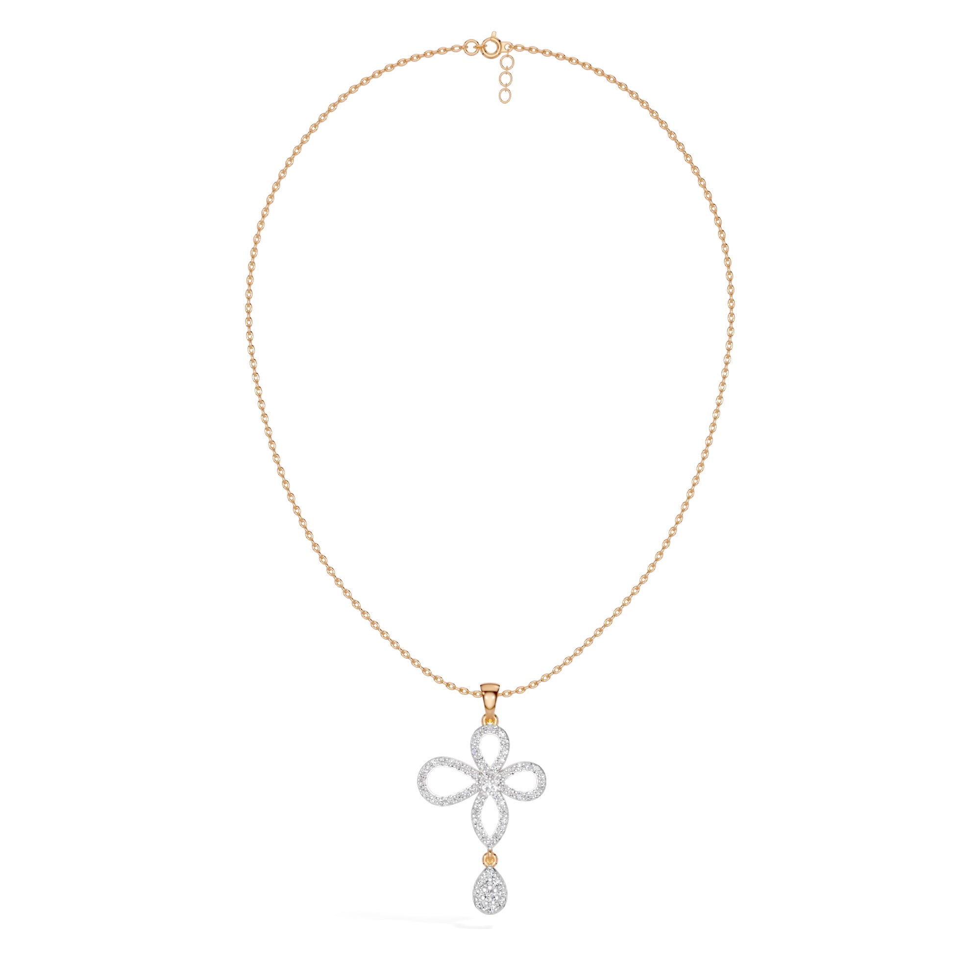 Rose Gold Floral Pave Drop Round Lab Grown Diamond Aroven Pendant