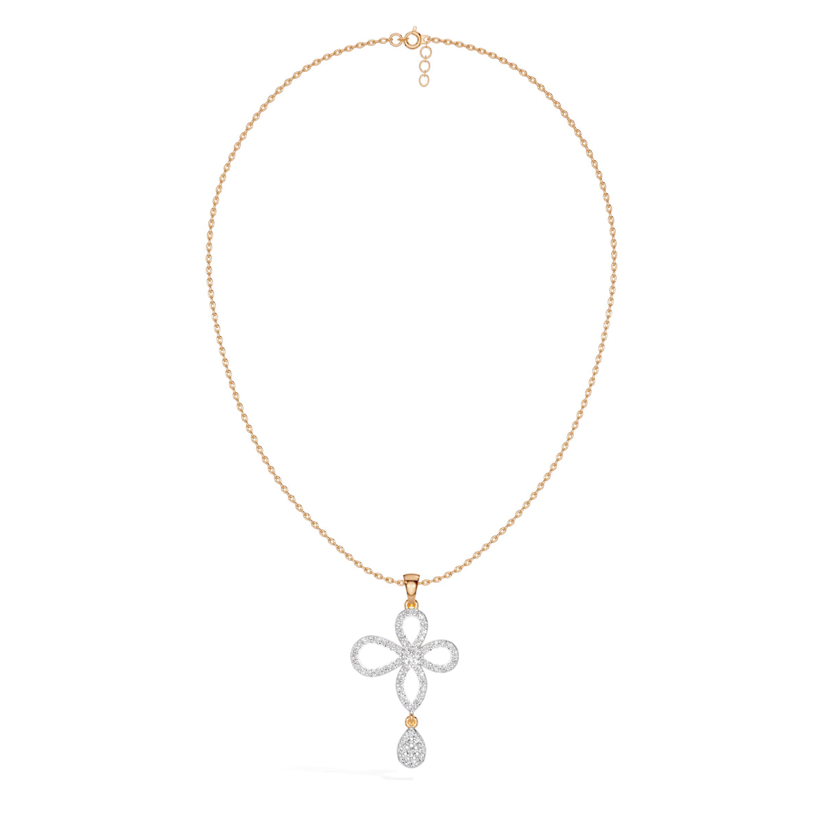 Rose Gold Floral Pave Drop Round Lab Grown Diamond Aroven Pendant