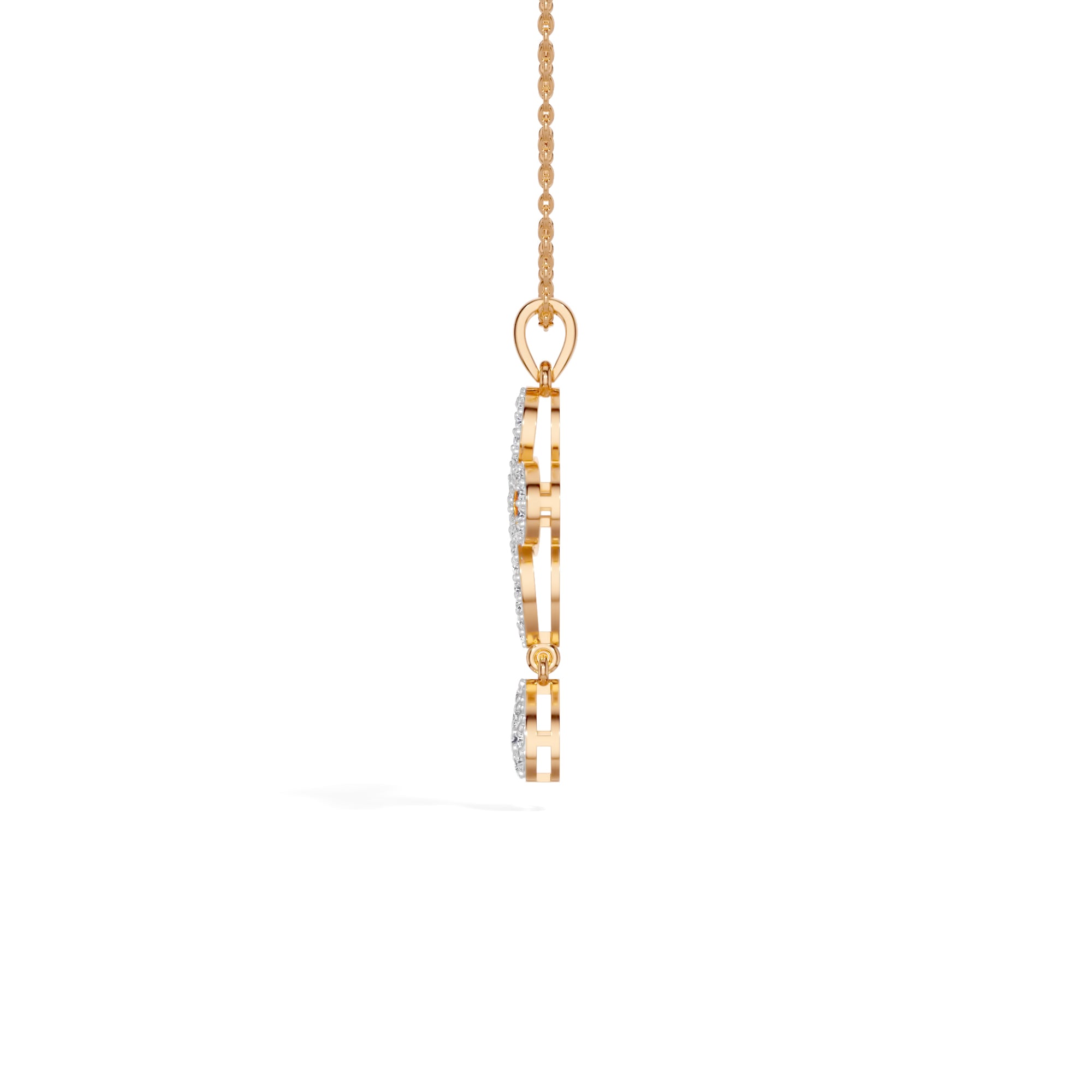 Rose Gold Floral Pave Drop Round Lab Grown Diamond Aroven Pendant