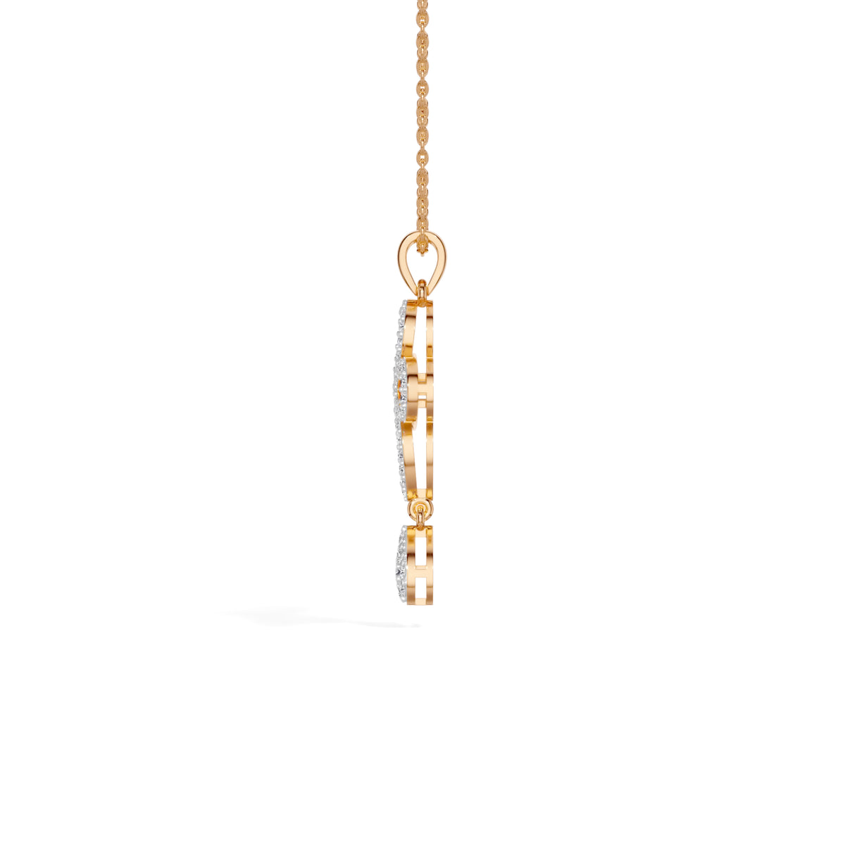 Rose Gold Floral Pave Drop Round Lab Grown Diamond Aroven Pendant