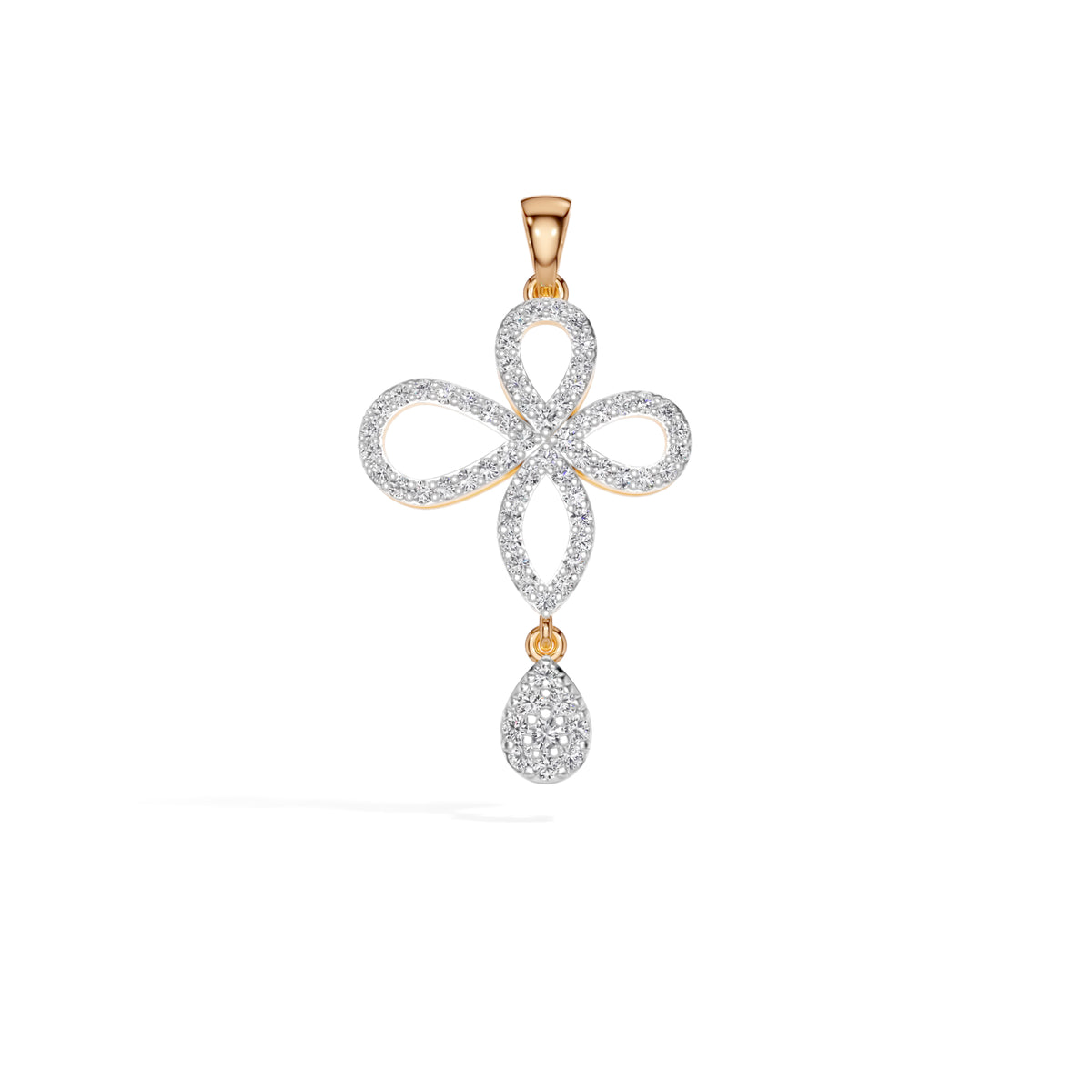 Rose Gold Floral Pave Drop Round Lab Grown Diamond Aroven Pendant