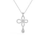 White Gold Floral Pave Drop Round Lab Grown Diamond Aroven Pendant