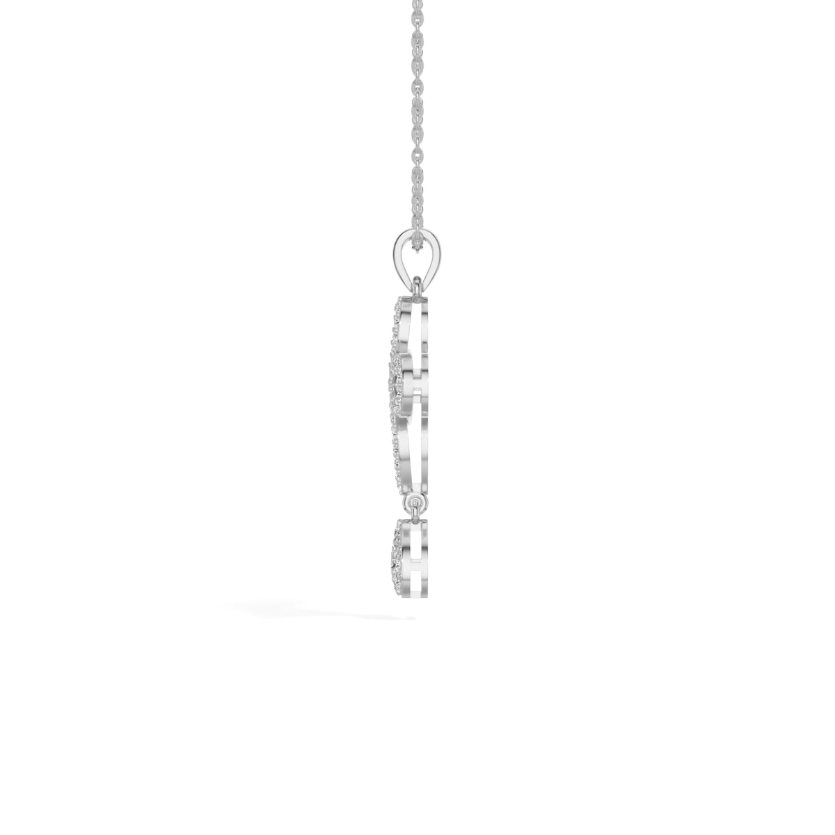 White Gold Floral Pave Drop Round Lab Grown Diamond Aroven Pendant