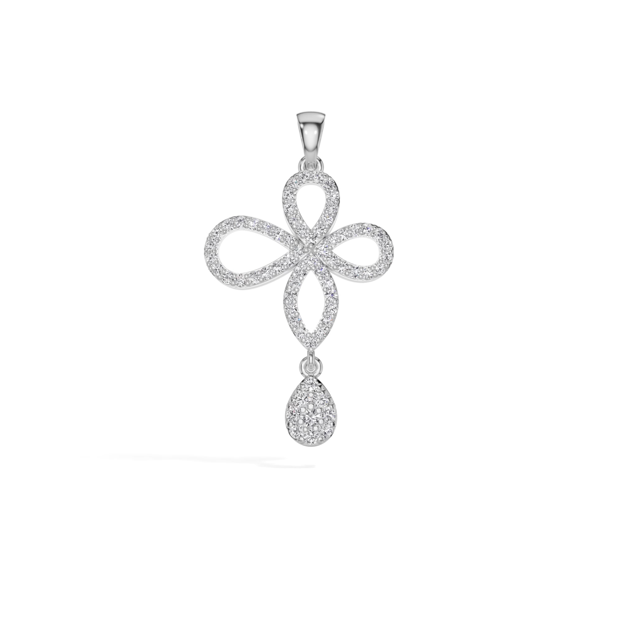 White Gold Floral Pave Drop Round Lab Grown Diamond Aroven Pendant