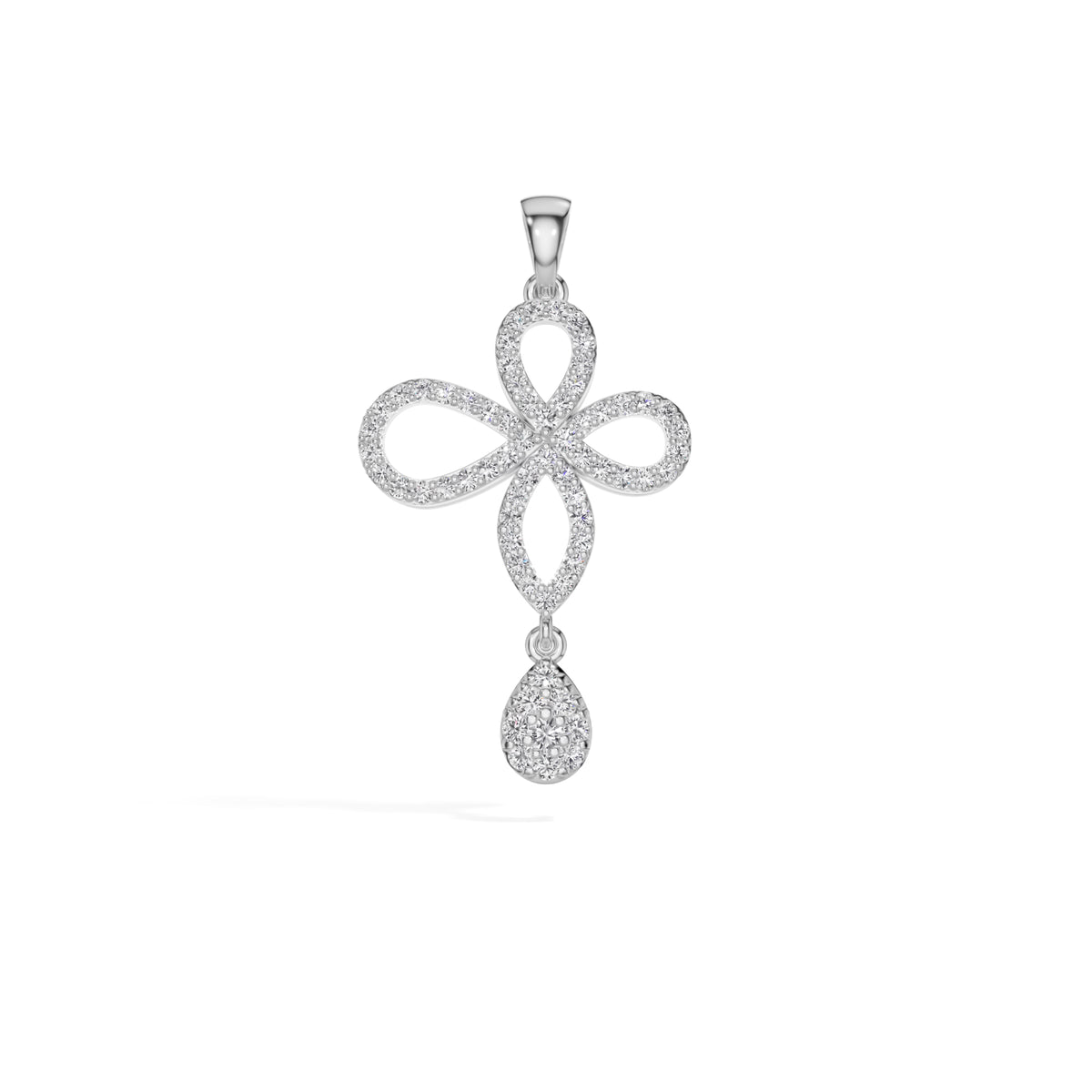 White Gold Floral Pave Drop Round Lab Grown Diamond Aroven Pendant