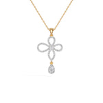 Yellow Gold Floral Pave Drop Round Lab Grown Diamond Aroven Pendant