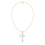 Yellow Gold Floral Pave Drop Round Lab Grown Diamond Aroven Pendant