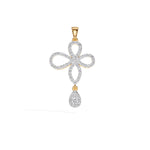 Yellow Gold Floral Pave Drop Round Lab Grown Diamond Aroven Pendant