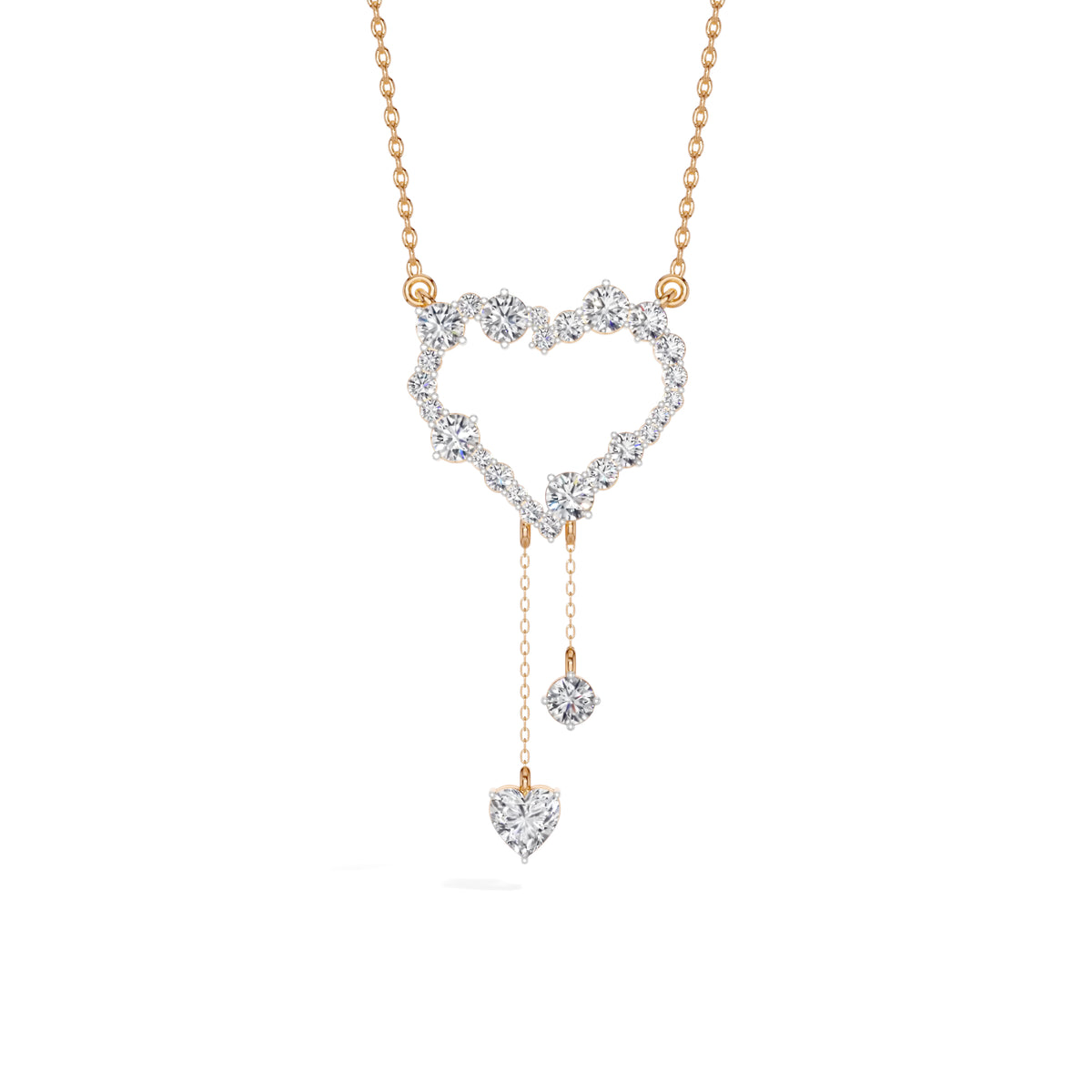 Rose Gold 2Ct Round Heart Dangle Lab Grown Diamond Orlena Pendant