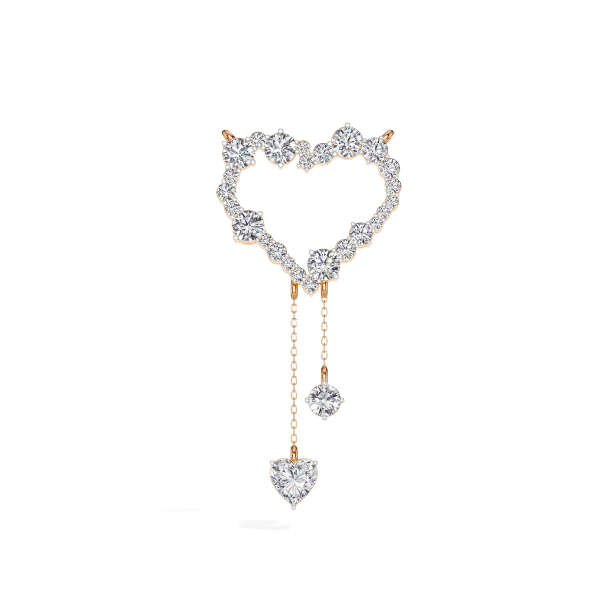 Rose Gold 2Ct Round Heart Dangle Lab Grown Diamond Orlena Pendant