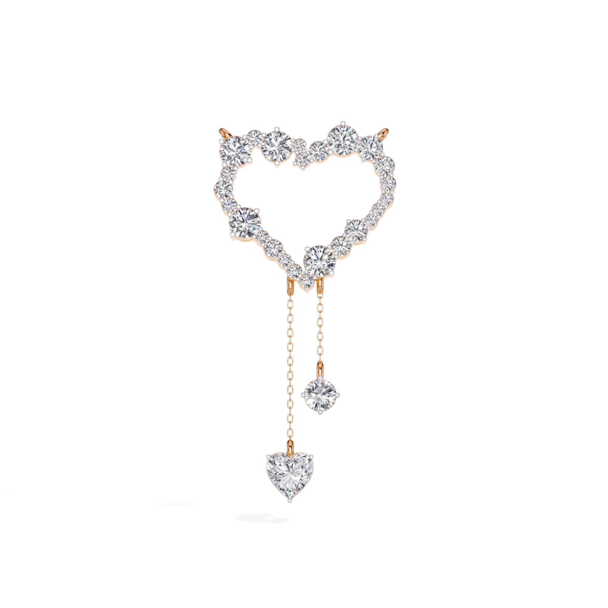 Rose Gold 2Ct Round Heart Dangle Lab Grown Diamond Orlena Pendant