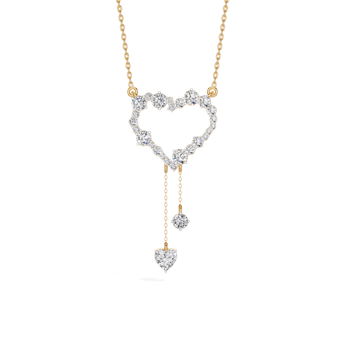 Yellow Gold 2Ct Round Heart Dangle Lab Grown Diamond Orlena Pendant