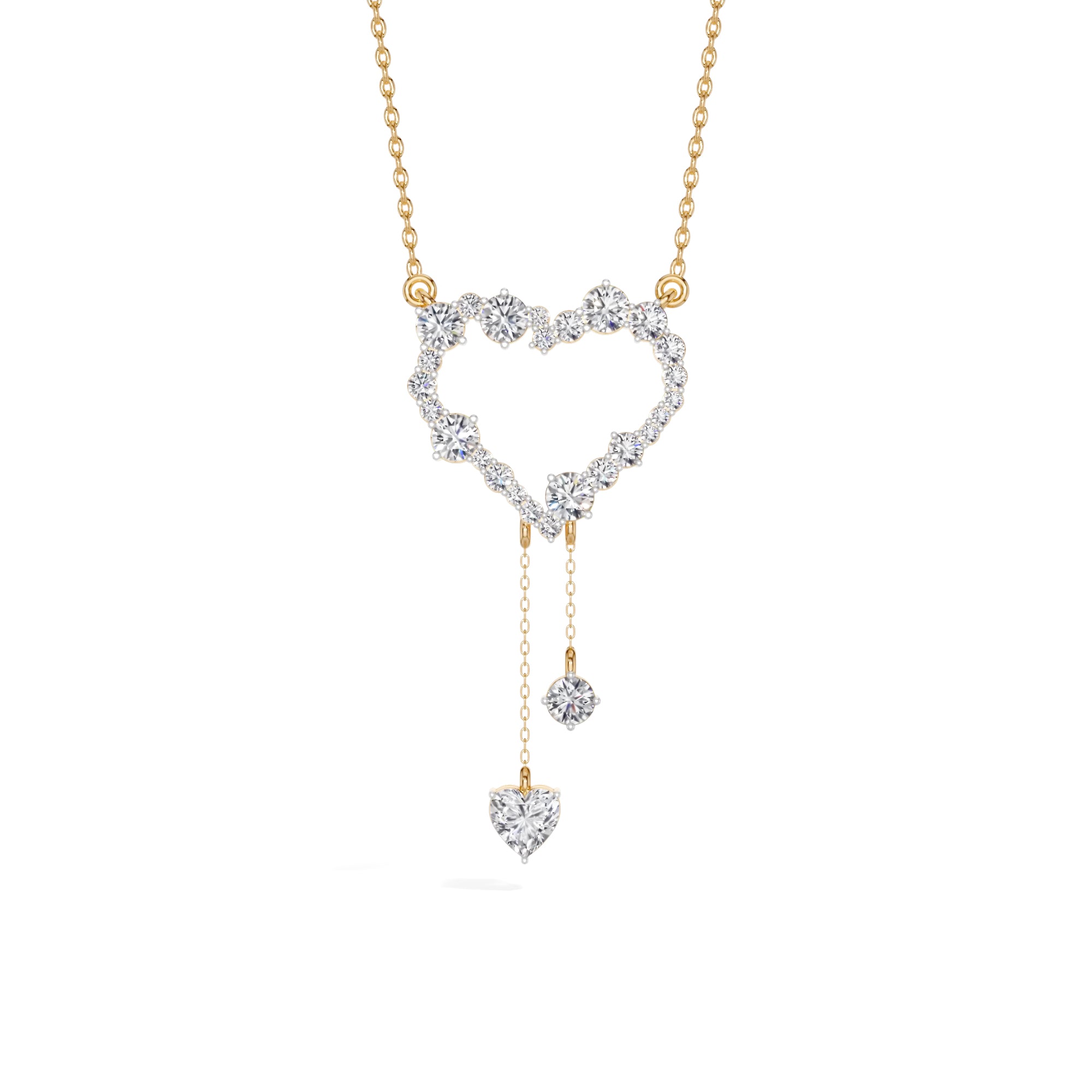 Yellow Gold 2Ct Round Heart Dangle Lab Grown Diamond Orlena Pendant