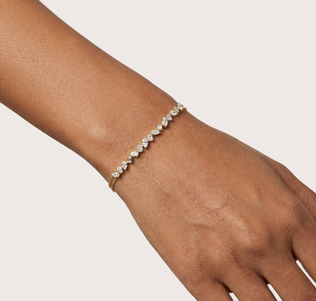 Gold 1 5Ct Tennis Chain Multi Lab Grown Diamond Saba Bracelet
