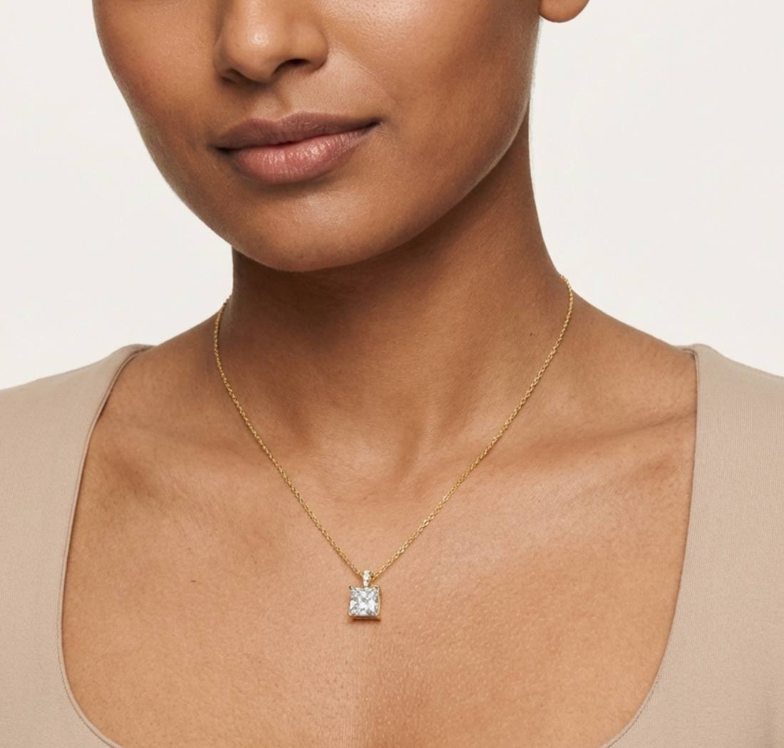 Gold 0 5Ct Princess Lab Grown Diamond Sabea Pendant