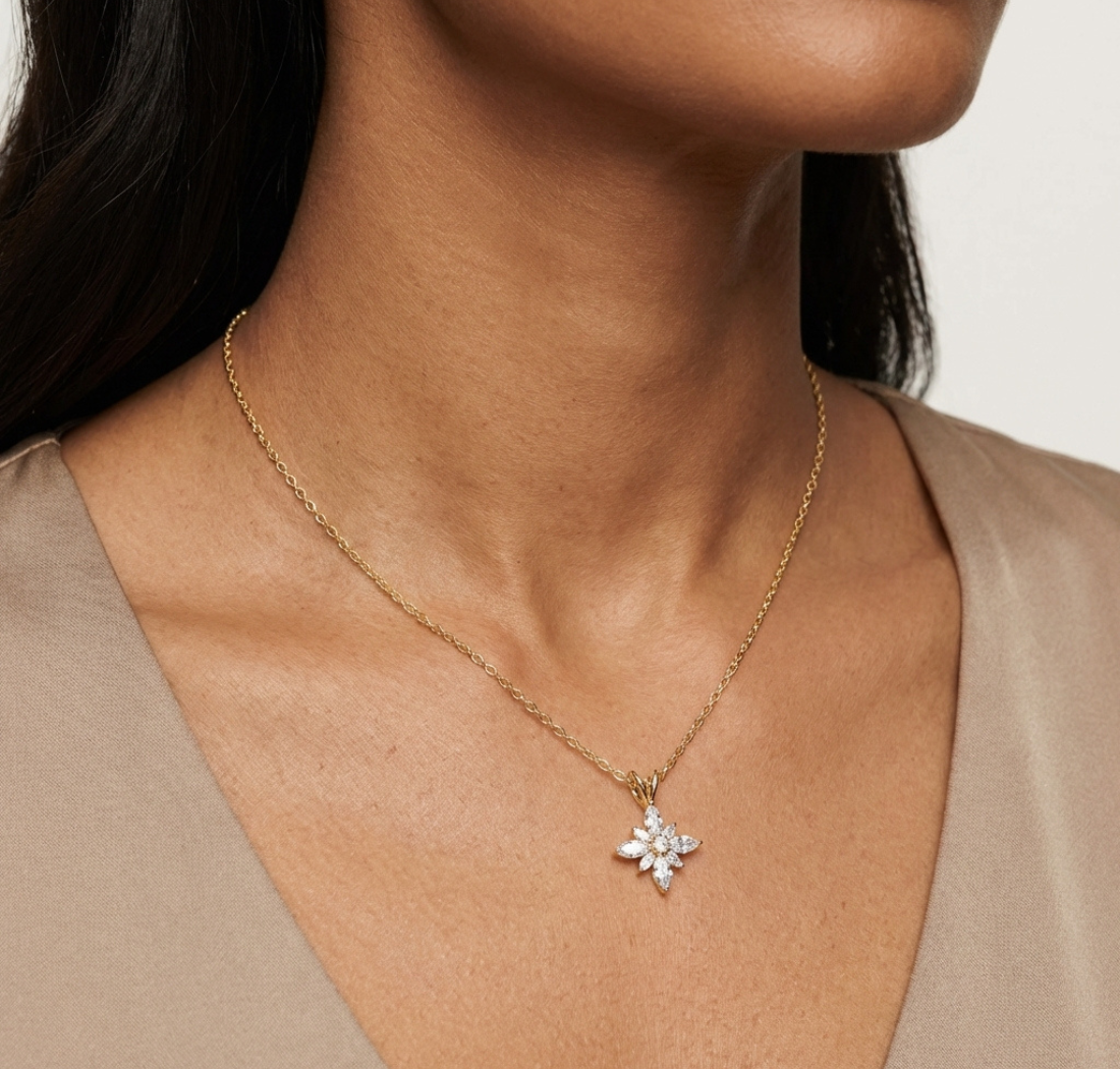 Gold Floral Marquise Lab Grown Diamond Sivra Pendant