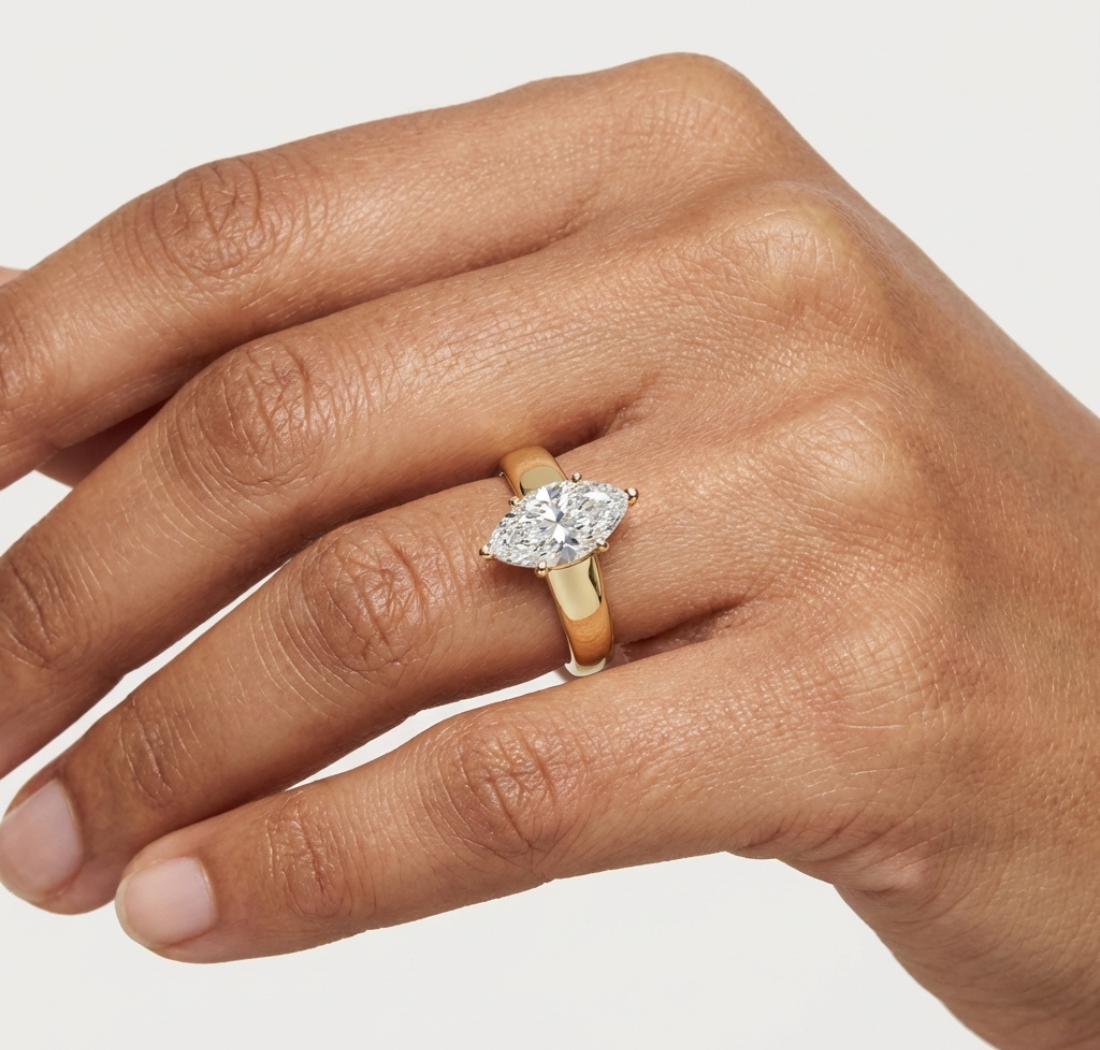 Gold 2Ct Marquise Solitaire Lab Grown Diamond Solenai Ring