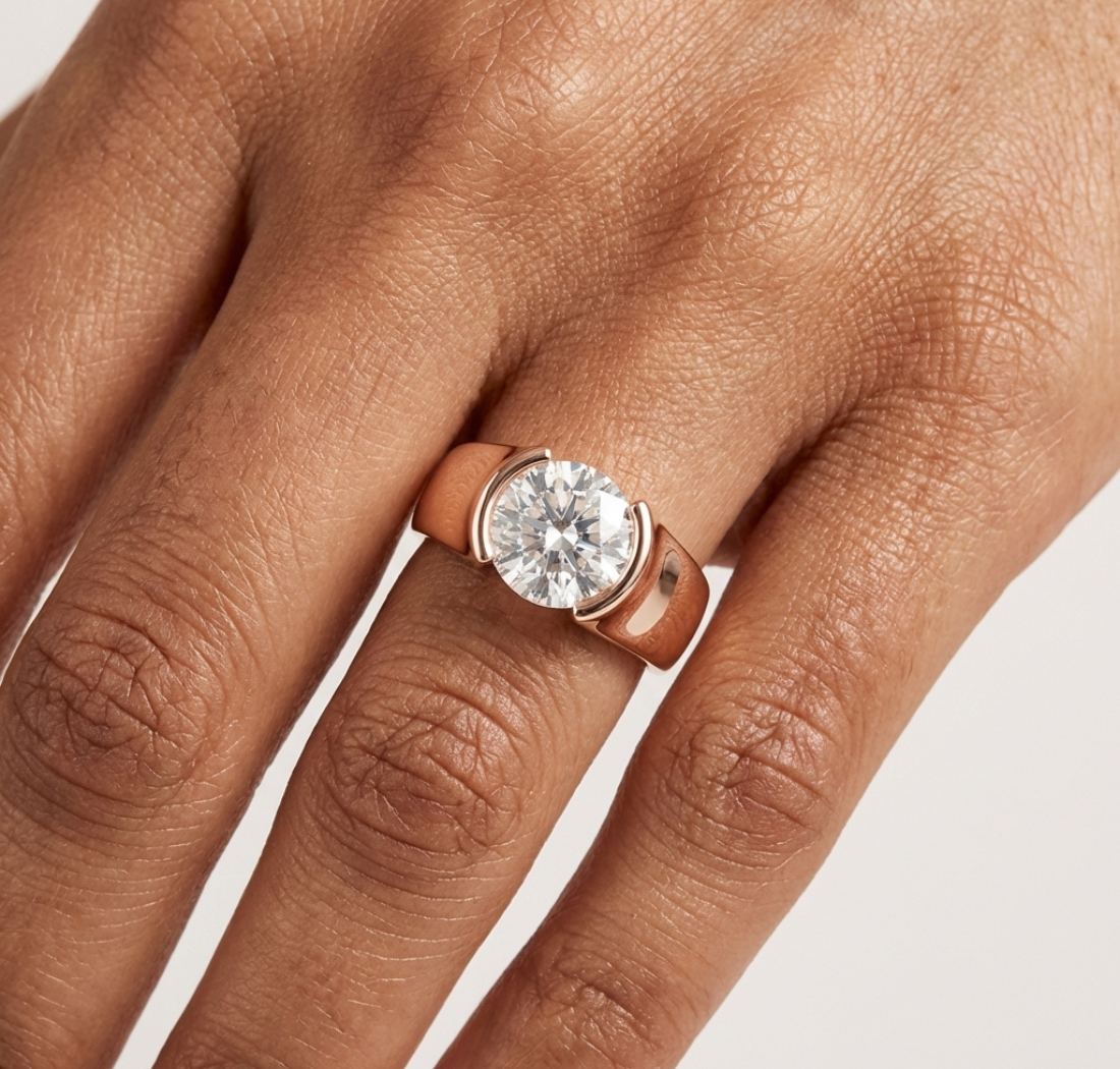 Gold 1 5Ct Bezel Setting Round Lab Grown Diamond Solix Ring